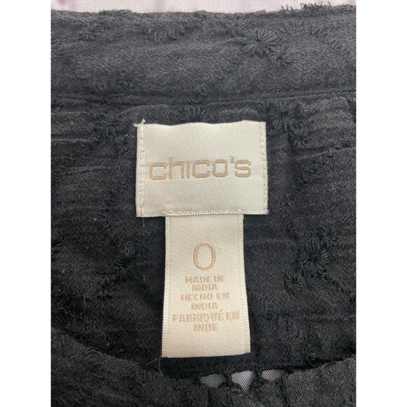 Chicos 0 Button Front Top Womens S Black Embroidery Lace Sheer Lightweight Hi Lo - Picture 5 of 11